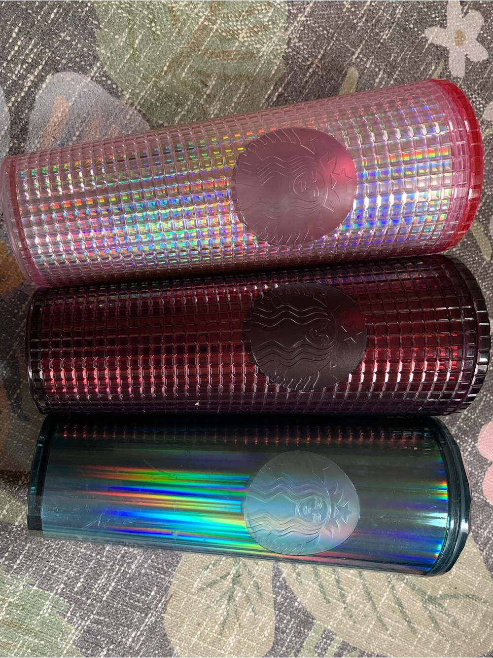 Starbucks Iridescent Pink, Red, and Blue Holographic Tumblers (Set of 3) 24 oz